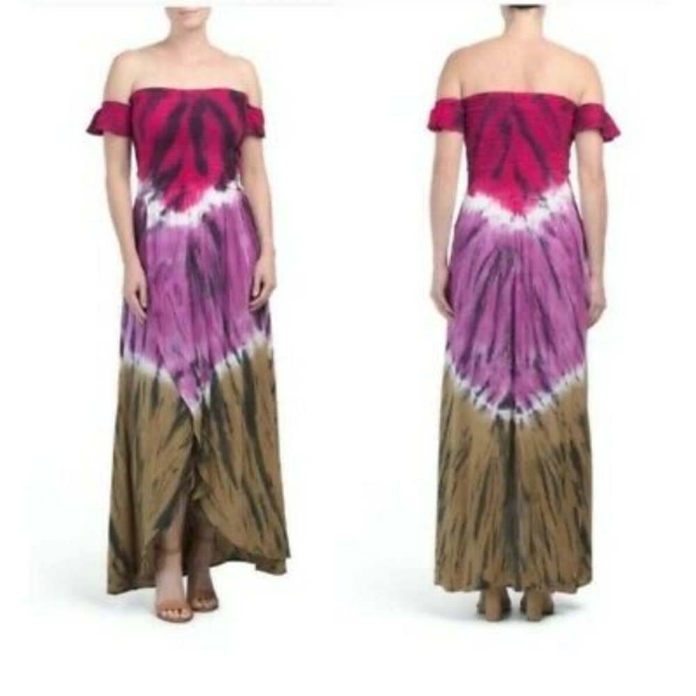 NWT YBF Off Shoulder Cranberry Frida Tie Dye Dress